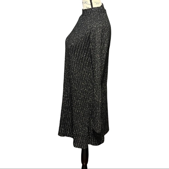 Urban Outfitters High-Neck Fit-n-Flare Skater Dress Black Metallic Ribbed Mini - Picture 3 of 6
